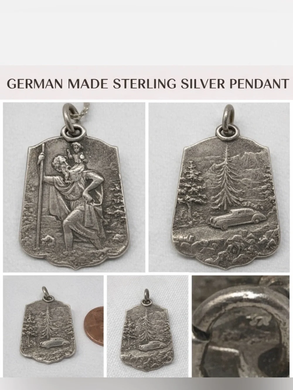 Vintage German Silver St. Christopher Medal- Germany Mid Century Pendant - Picture 3 of 13